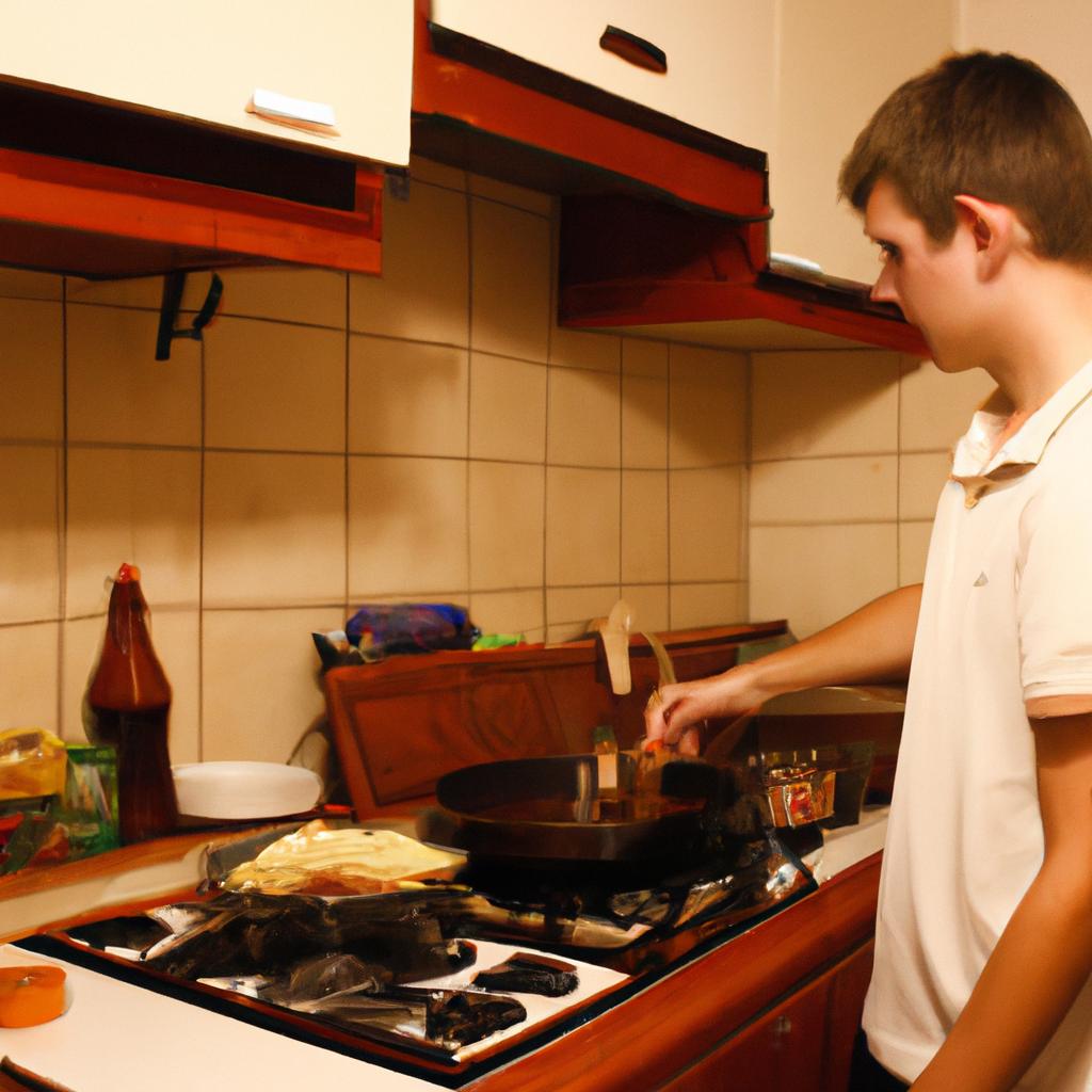 Person cooking in guesthouse kitchen
