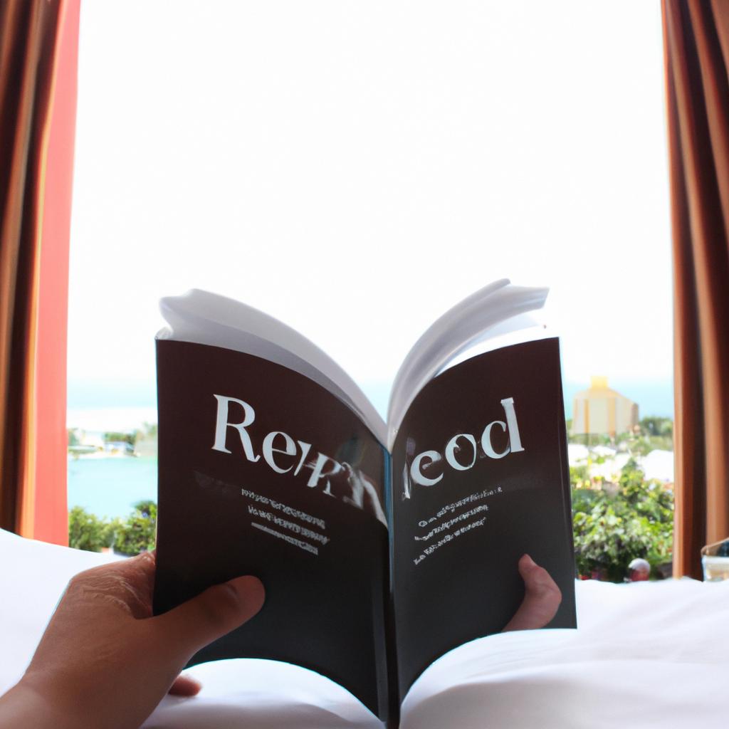 Person reading hotel review book