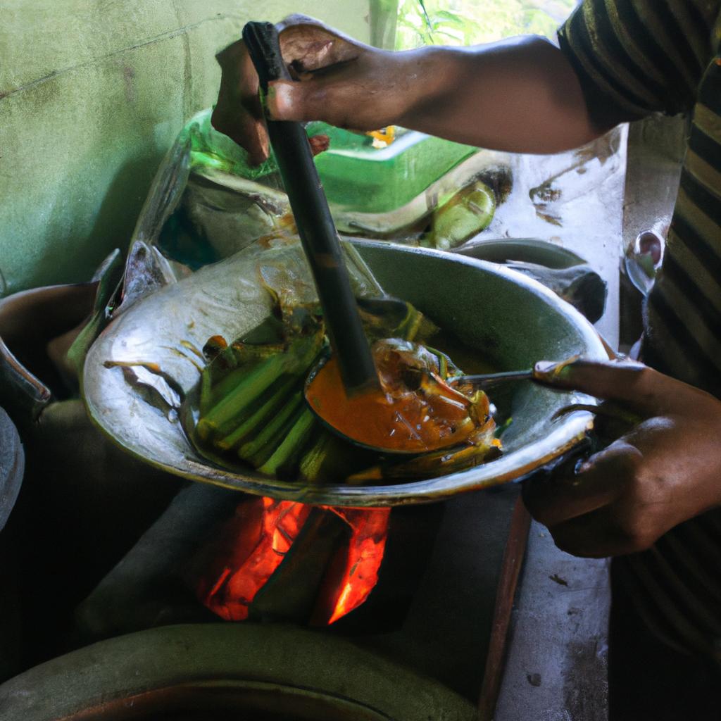 Person cooking local cuisine dish